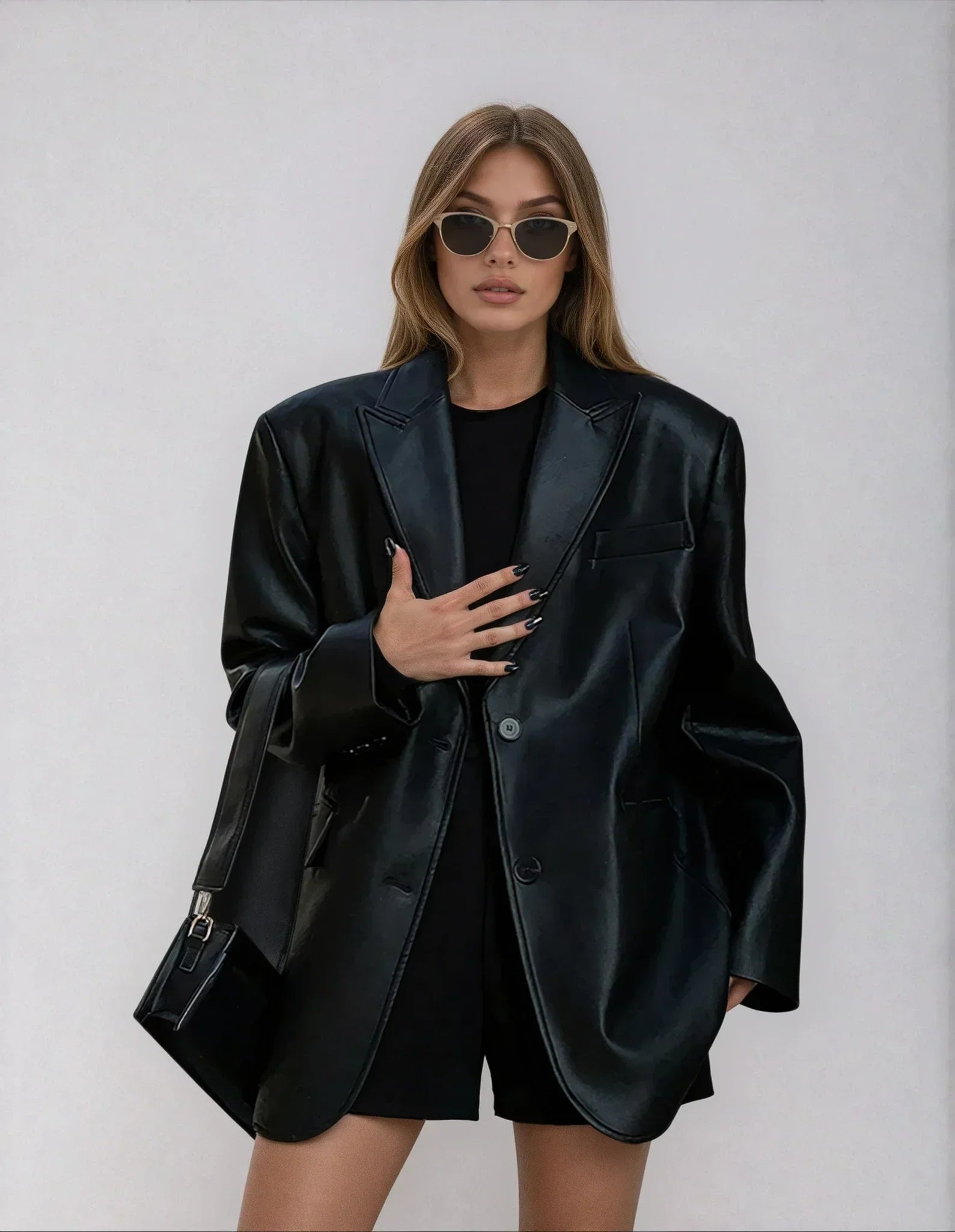 Women's Oversized Leather-Look Blazer