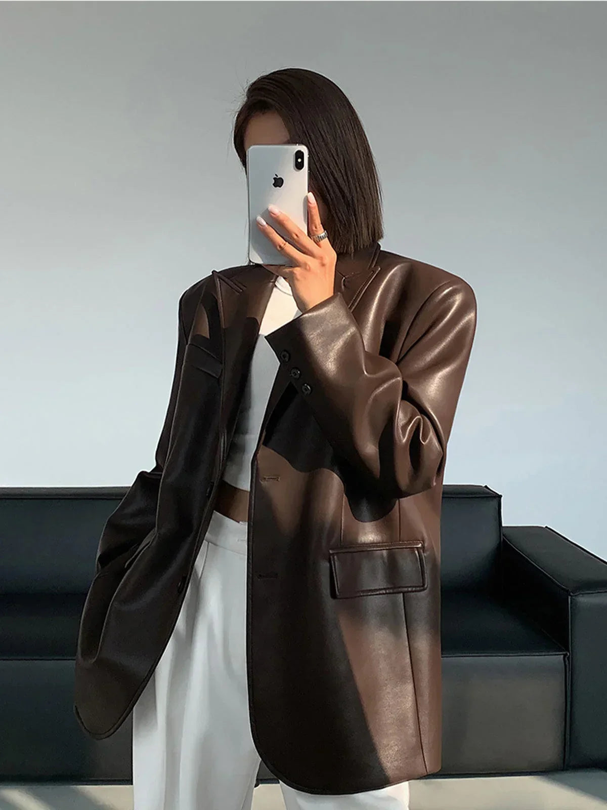 Women's Oversized Leather-Look Blazer