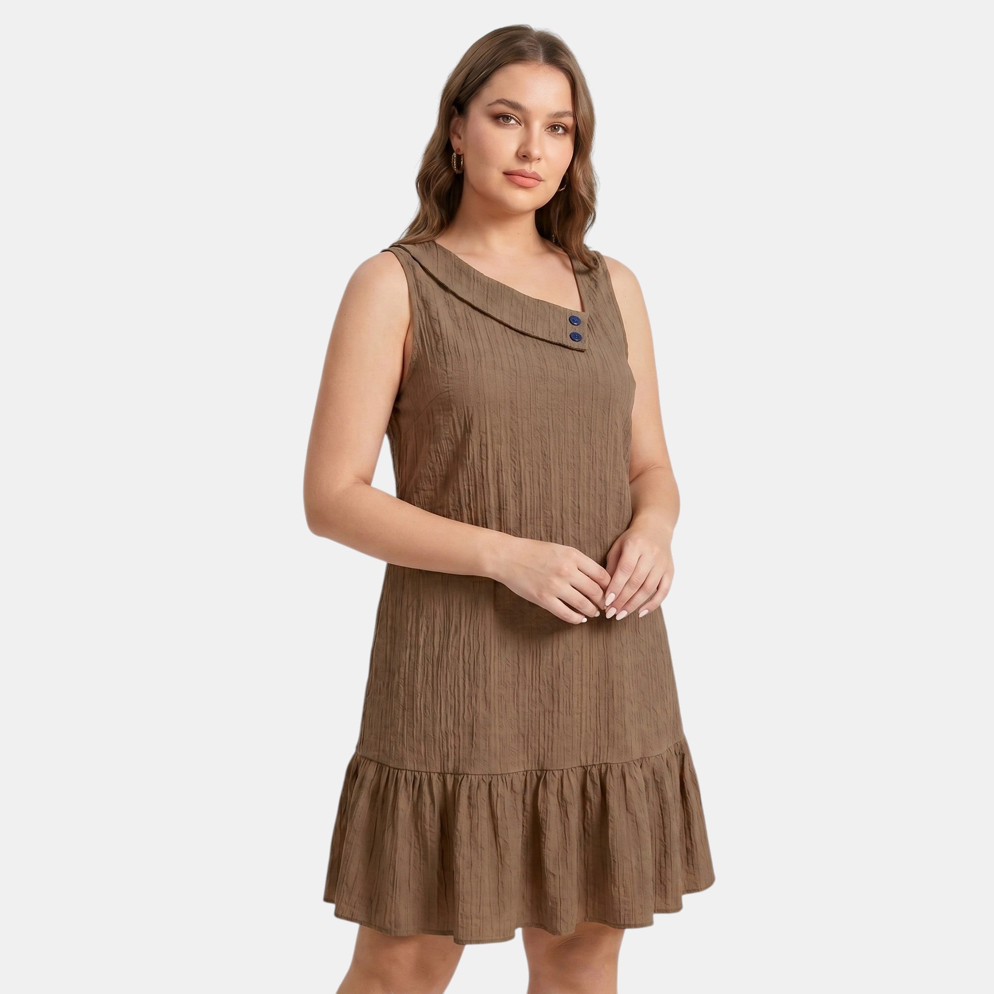 A-Line Mini Dress with Asymmetric Collar and Ruffle Hem
