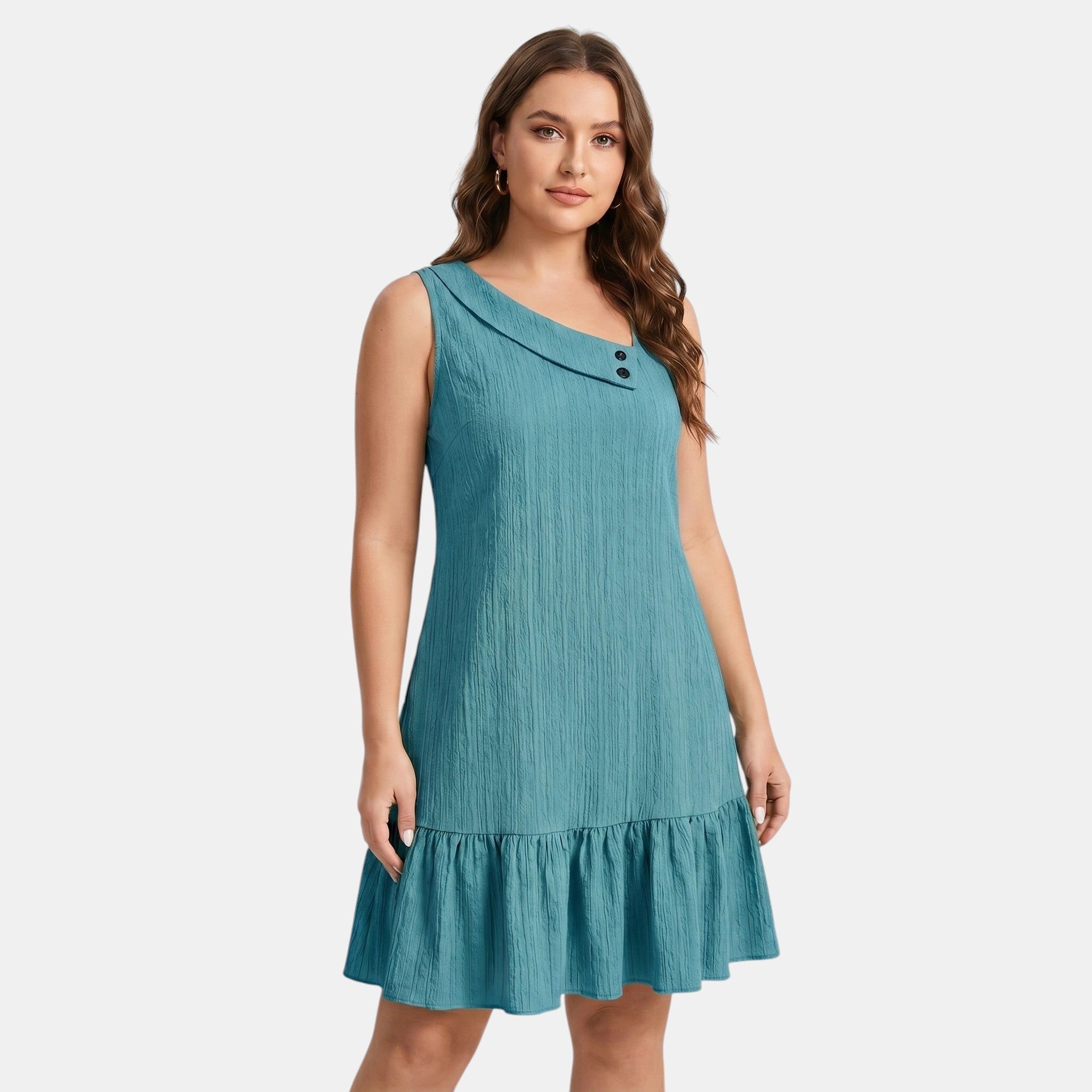 A-Line Mini Dress with Asymmetric Collar and Ruffle Hem