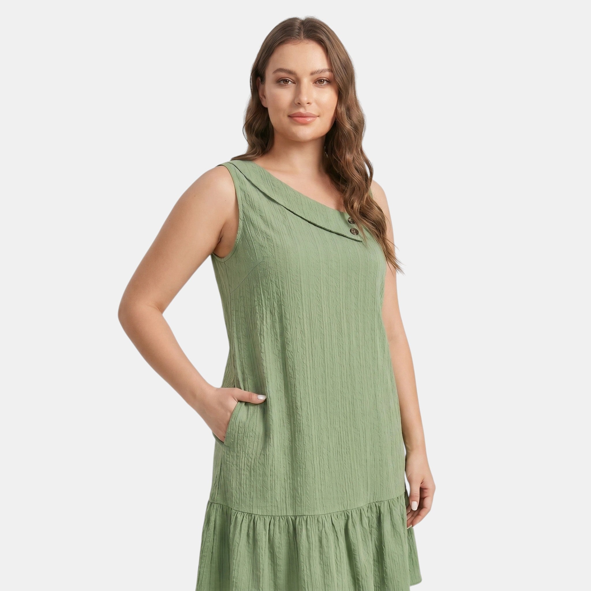 A-Line Mini Dress with Asymmetric Collar and Ruffle Hem
