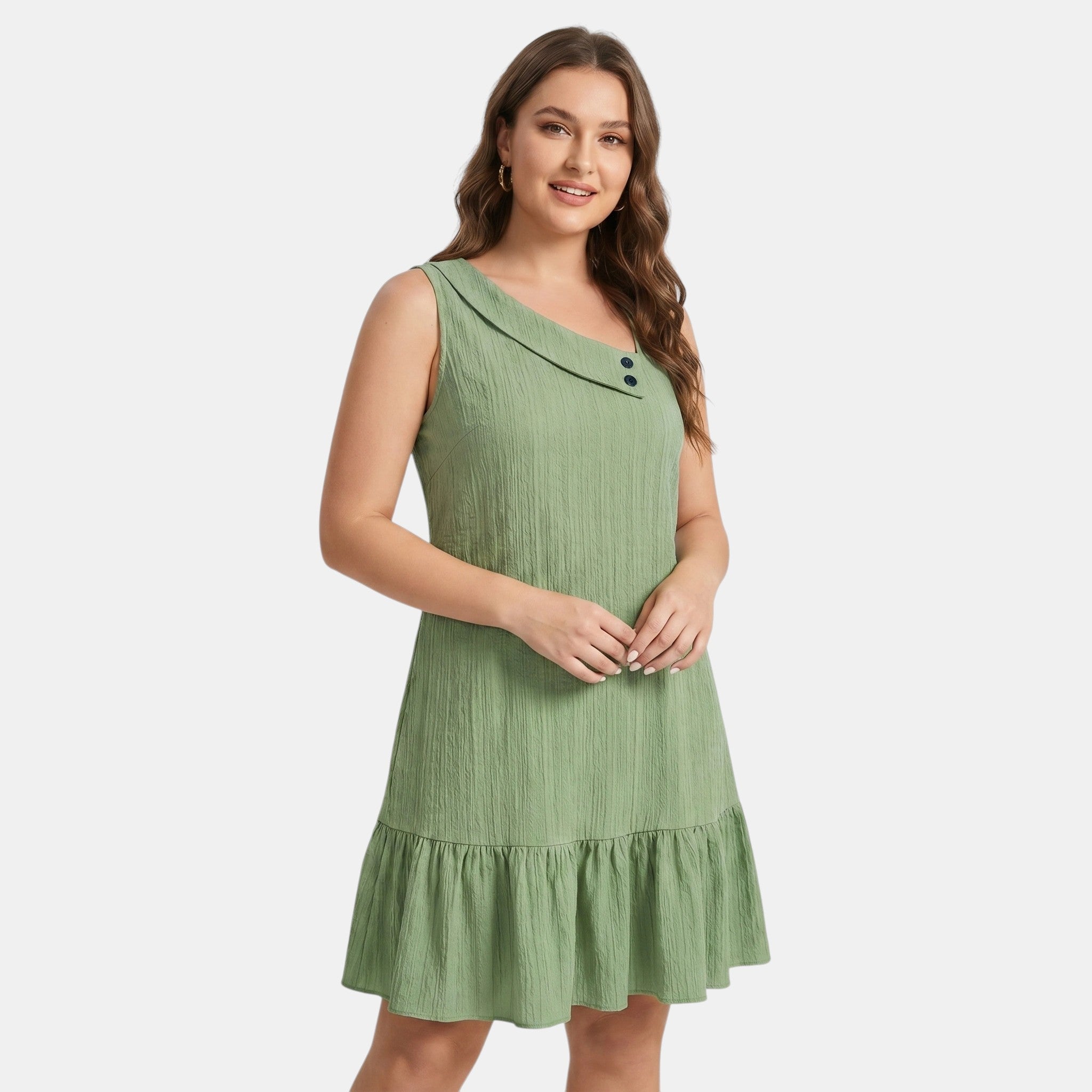 A-Line Mini Dress with Asymmetric Collar and Ruffle Hem