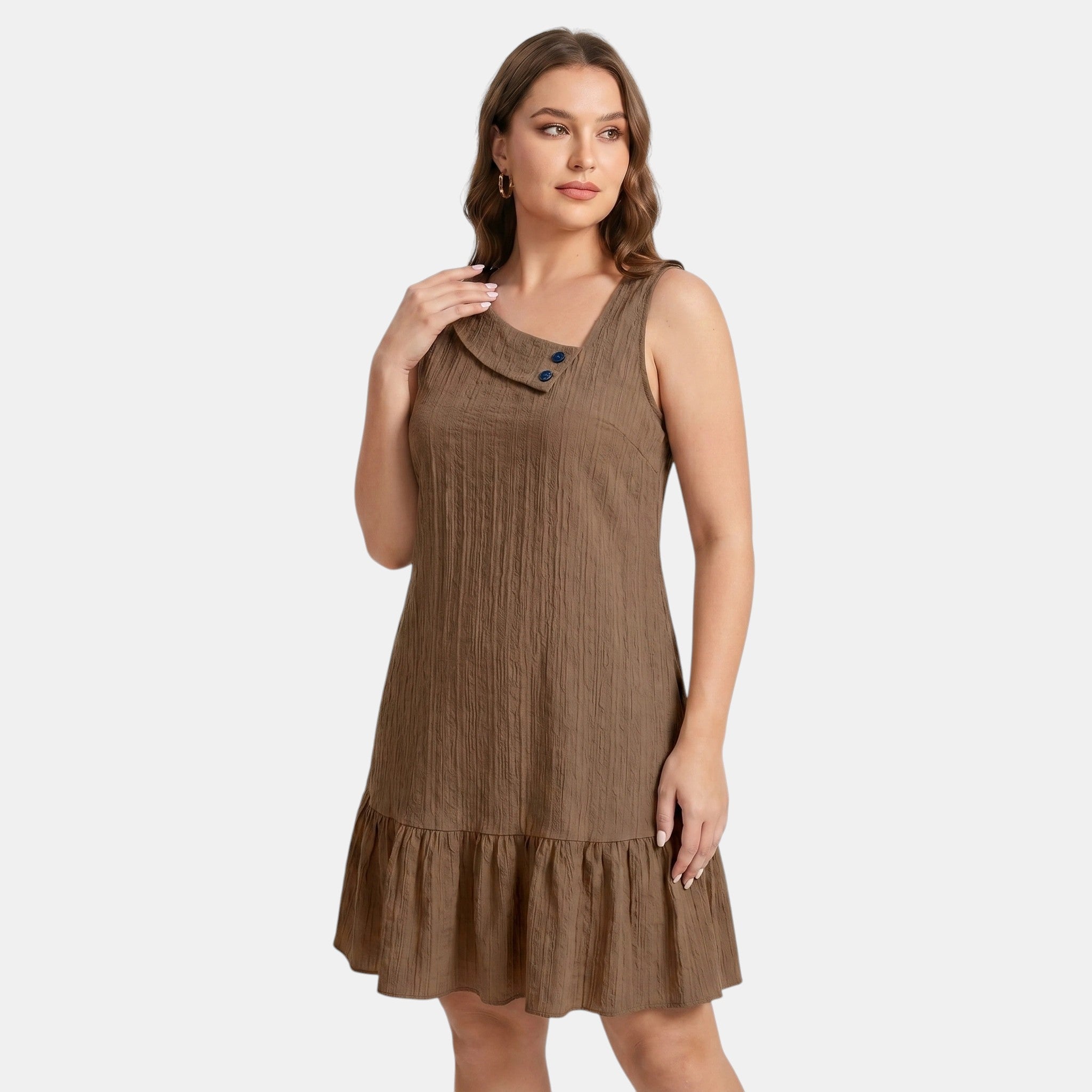 A-Line Mini Dress with Asymmetric Collar and Ruffle Hem