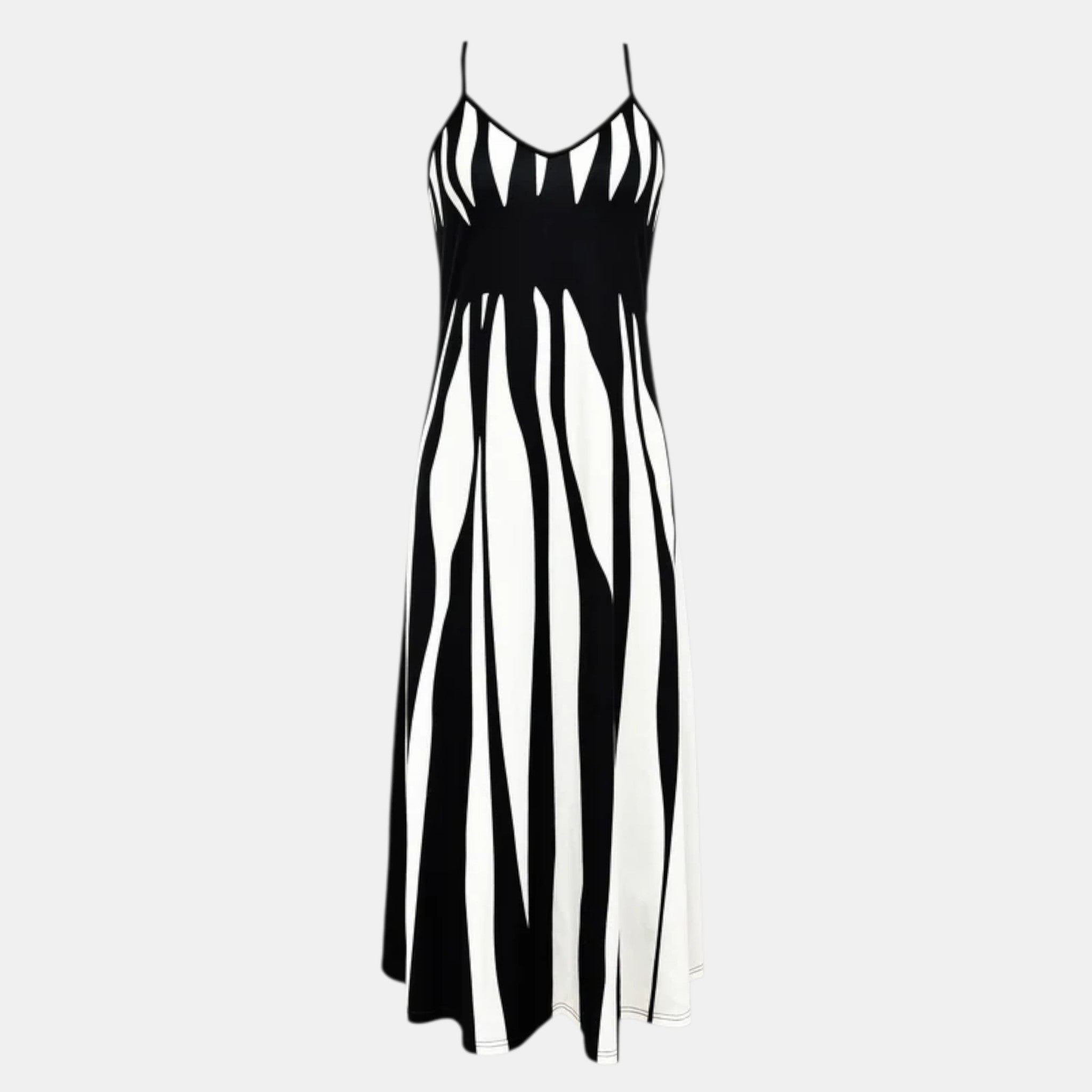 Striped Maxi Dress with V-Neck and Adjustable Straps