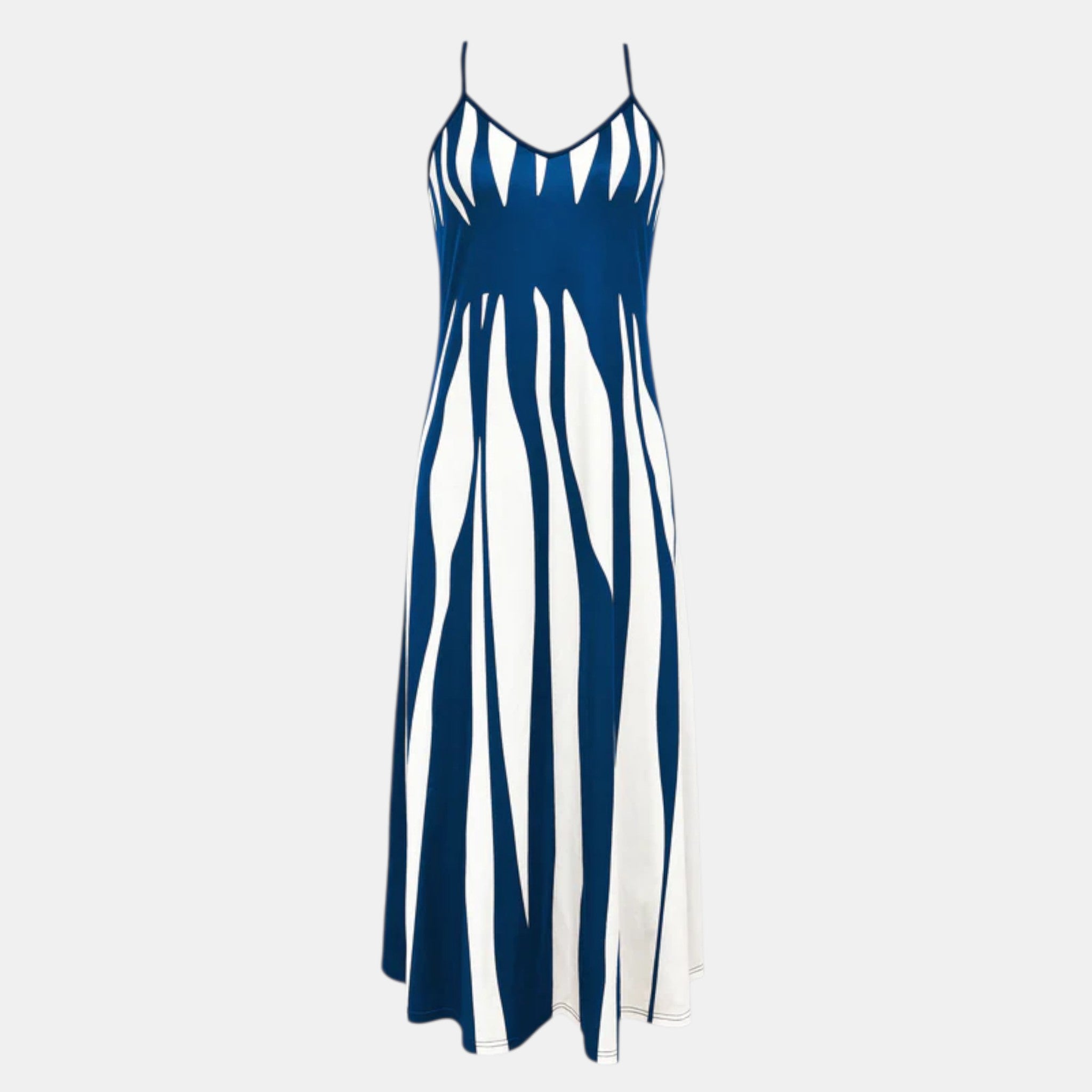Striped Maxi Dress with V-Neck and Adjustable Straps