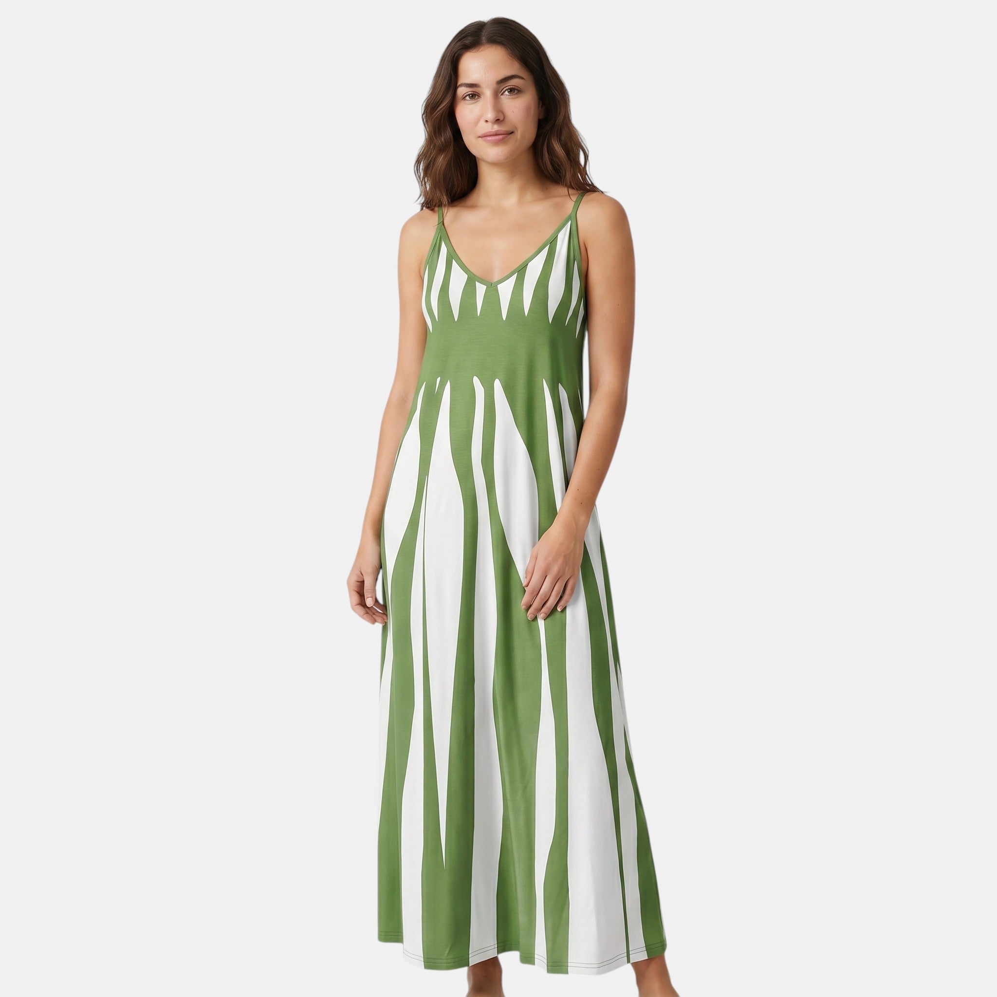 Striped Maxi Dress with V-Neck and Adjustable Straps