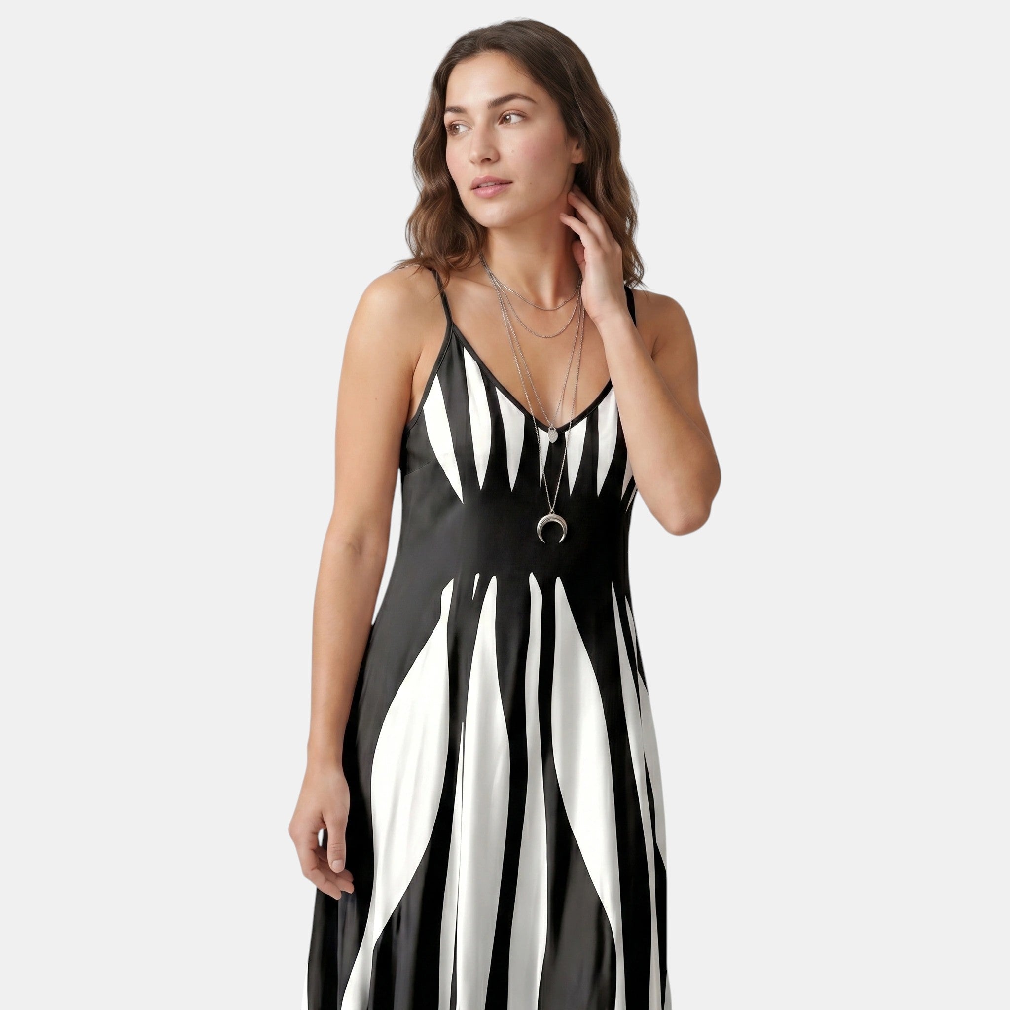 Striped Maxi Dress with V-Neck and Adjustable Straps