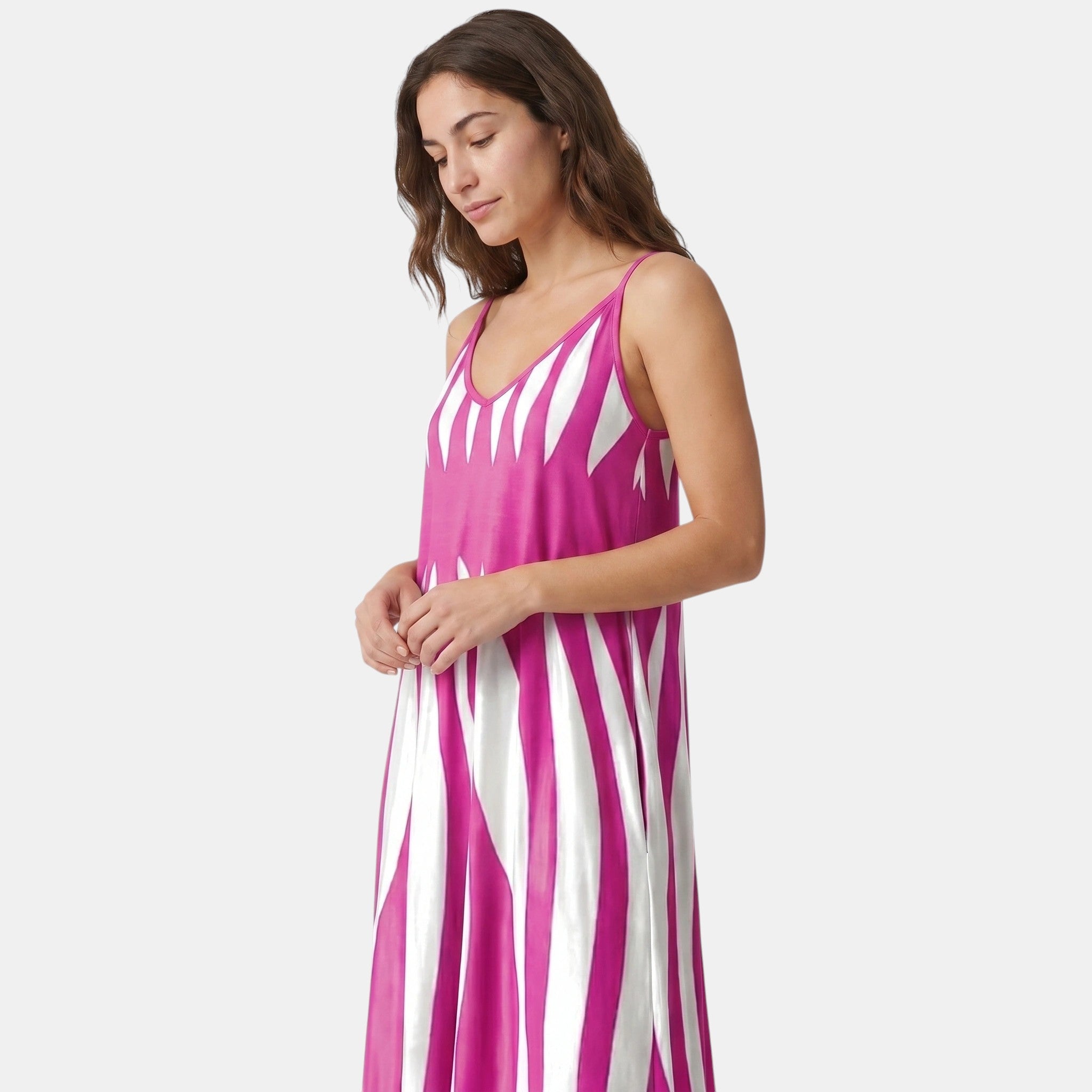 Striped Maxi Dress with V-Neck and Adjustable Straps