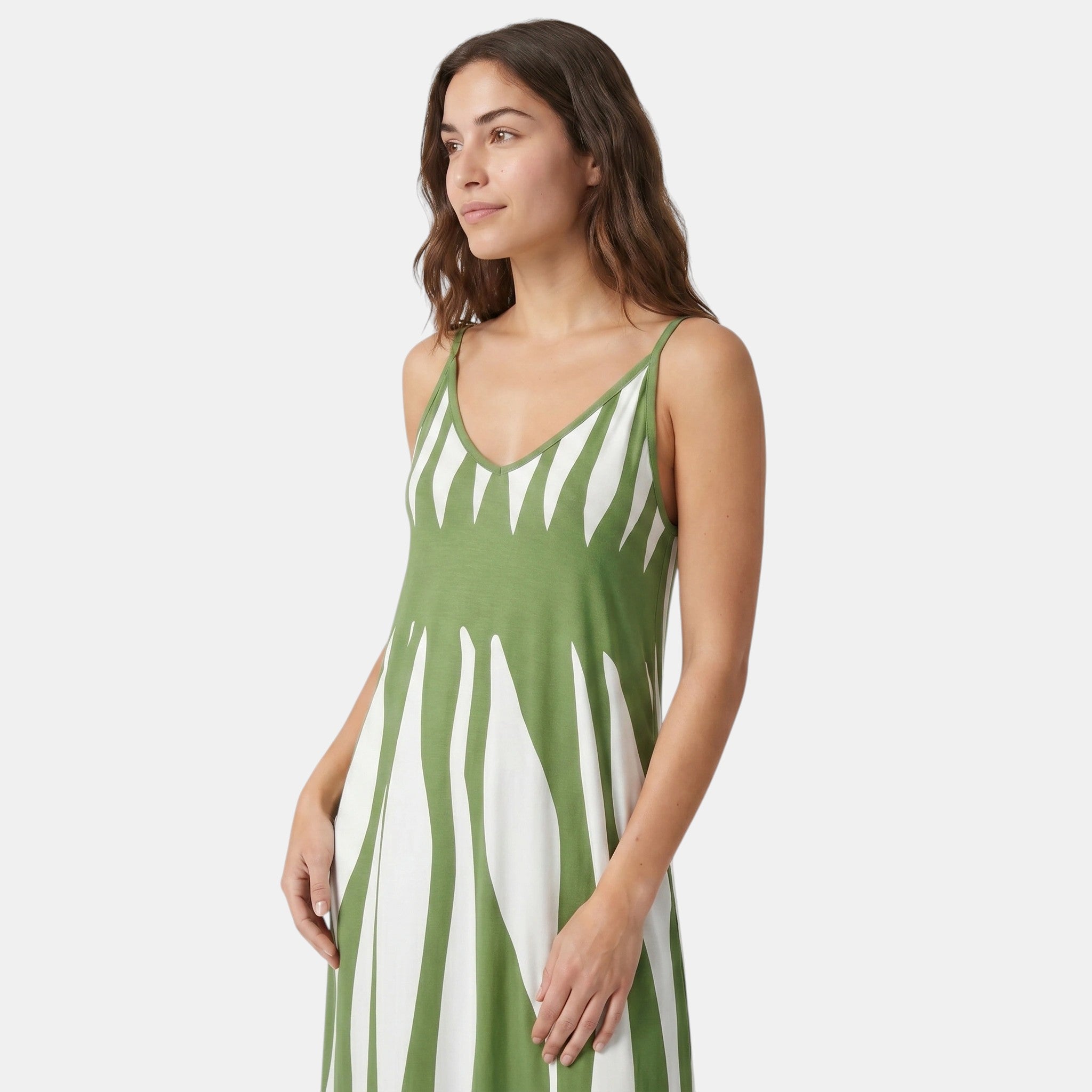 Striped Maxi Dress with V-Neck and Adjustable Straps
