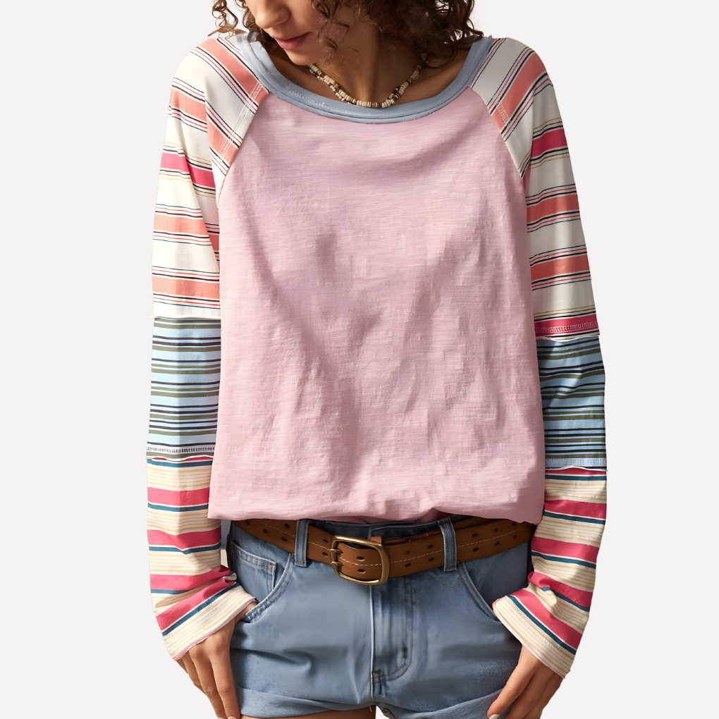 Haut rayé à manches longues raglan pour femme