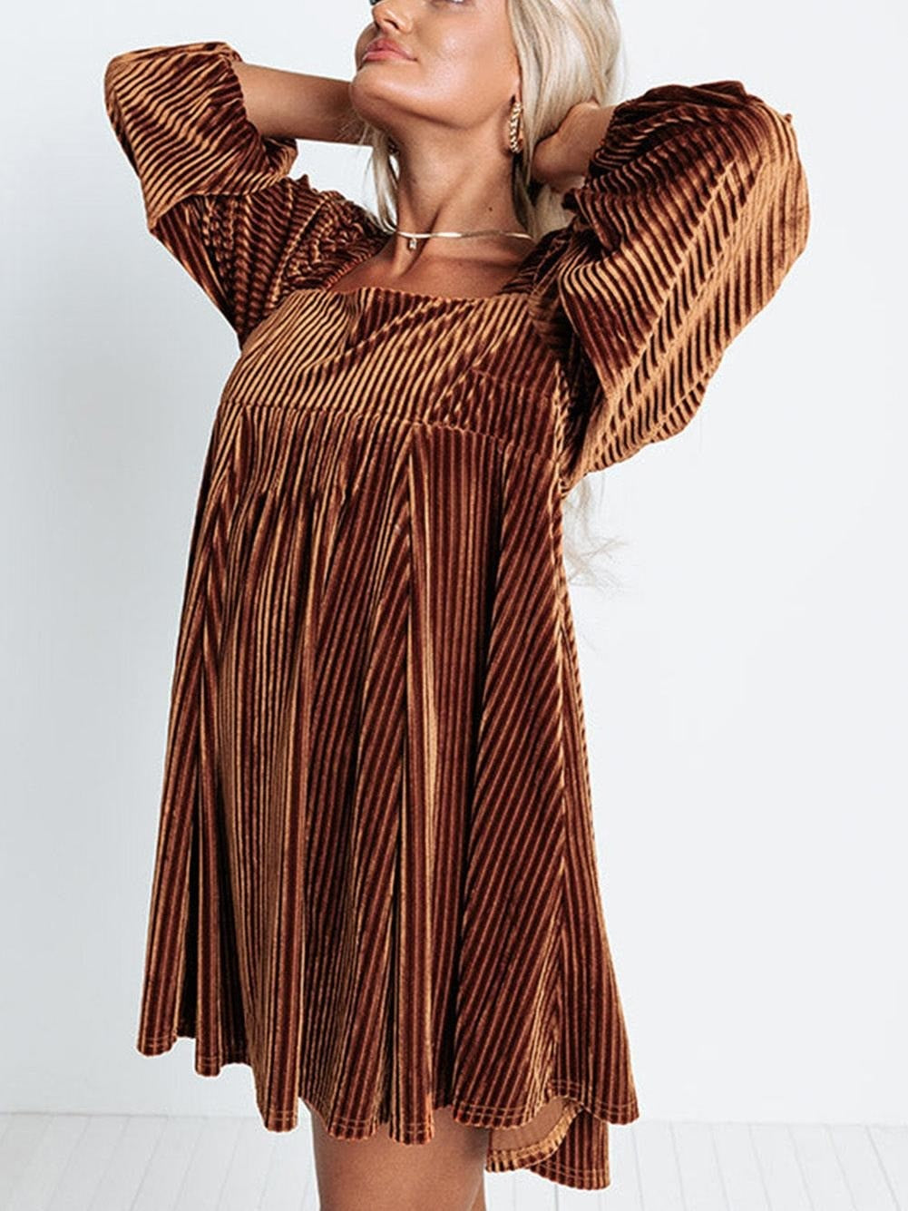 Robe de soirée de Noël pour femme | Mini-robe à manches longues et encolure carrée