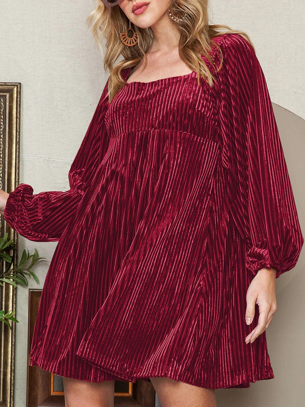 Robe de soirée de Noël pour femme | Mini-robe à manches longues et encolure carrée