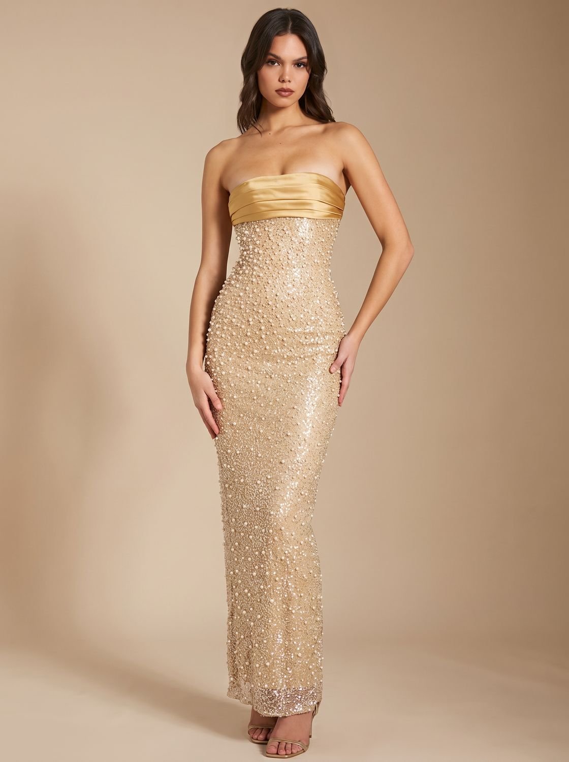 Robe longue à sequins femme | Robe de soirée bustier