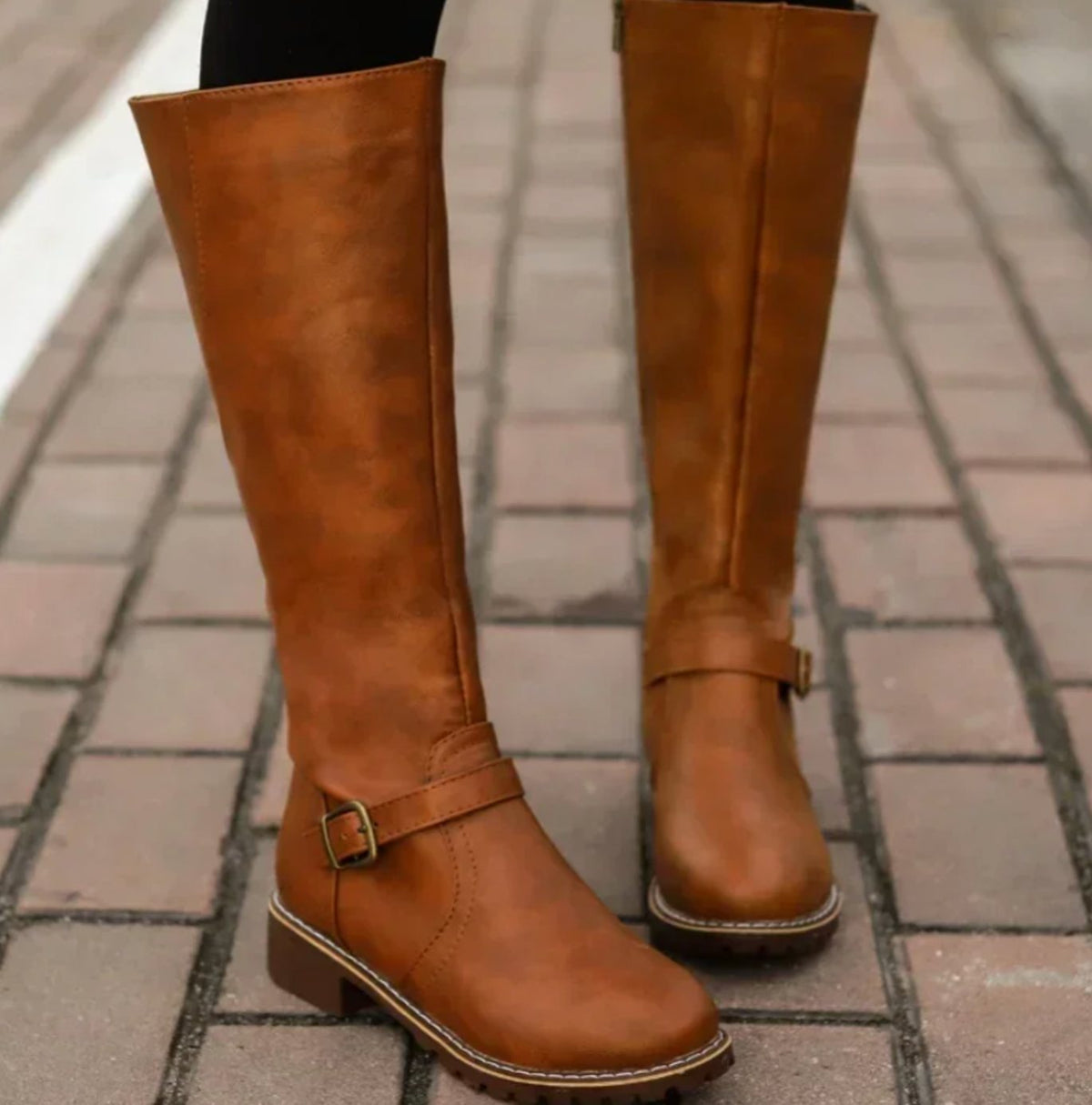 Women's Knee High Cowboy Boots | Buckle Strap Leather Boots