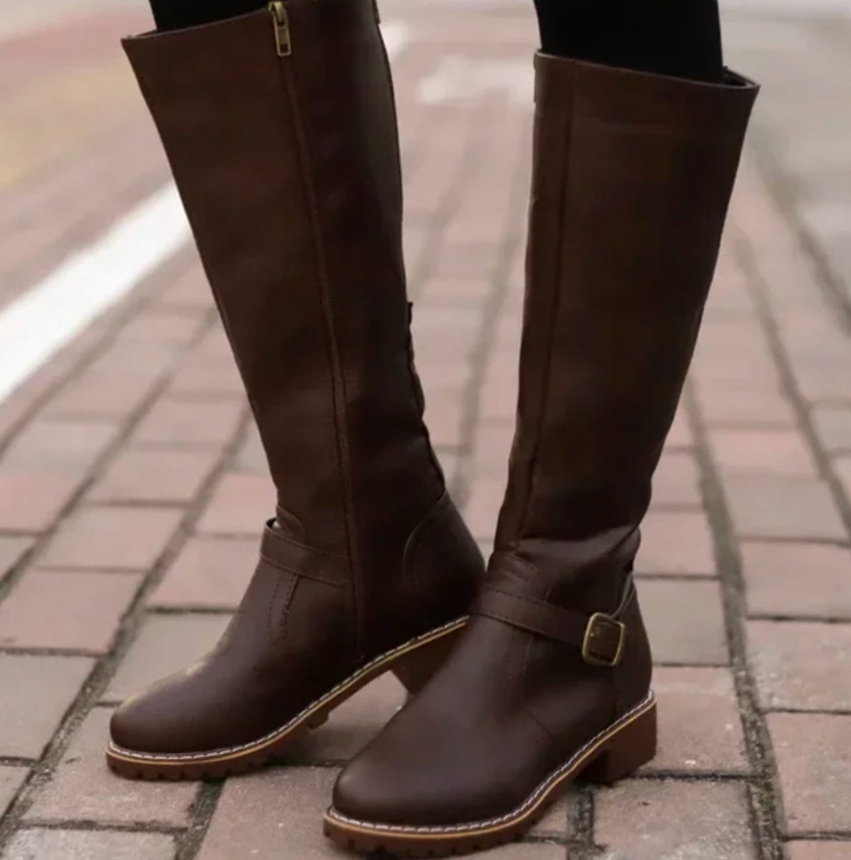 Women's Knee High Cowboy Boots | Buckle Strap Leather Boots