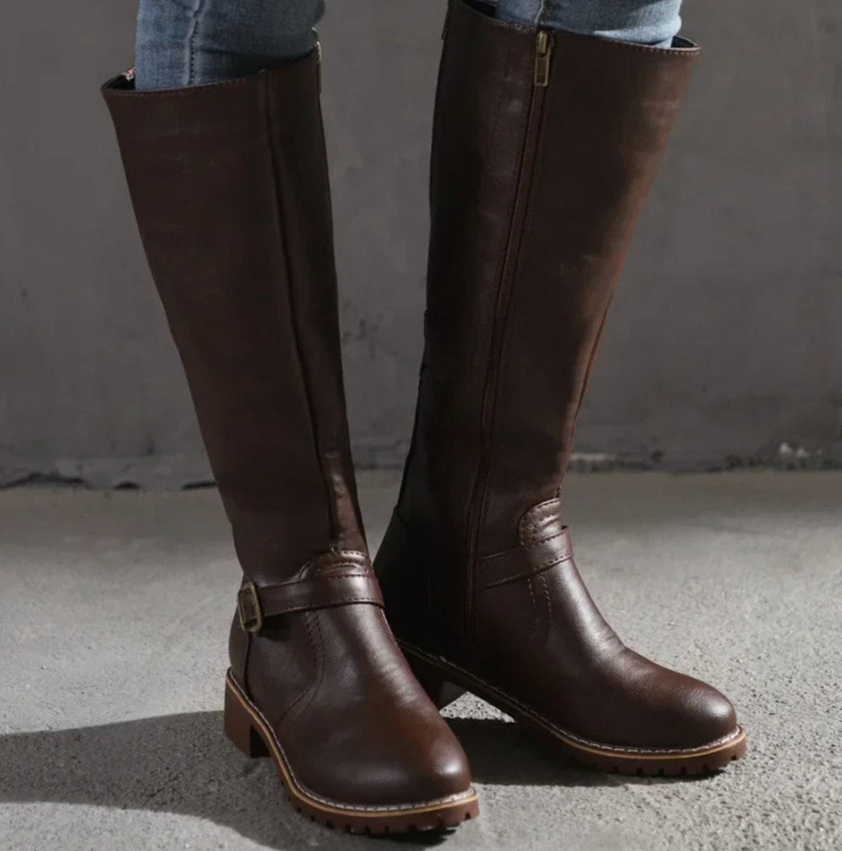 Women's Knee High Cowboy Boots | Buckle Strap Leather Boots