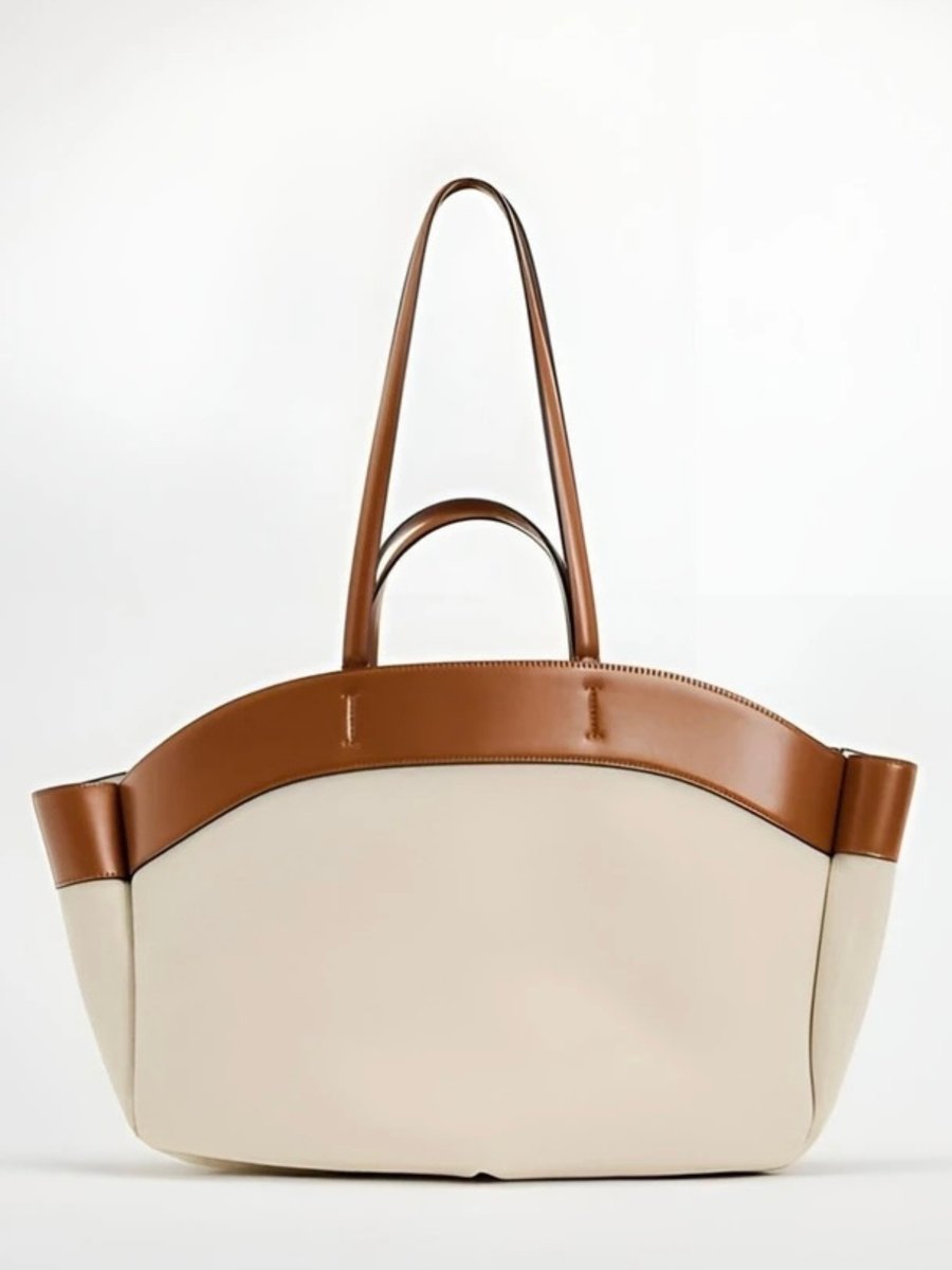 Women's Large Canvas Tote Bag with Leather Trim