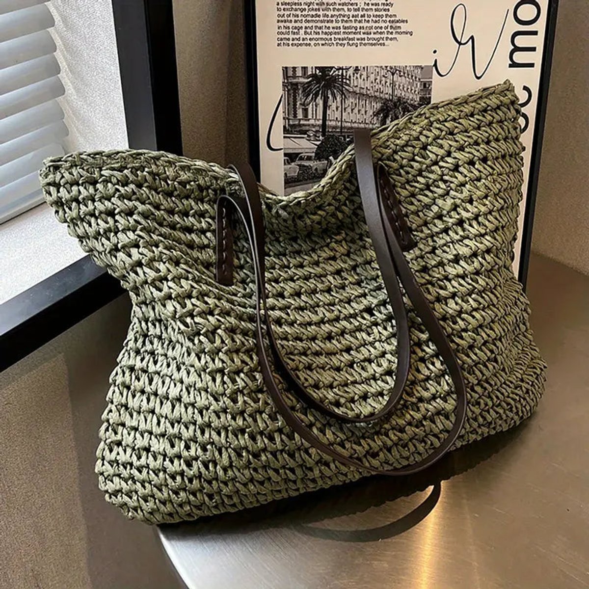 Women's Large Woven Raffia Tote Bag