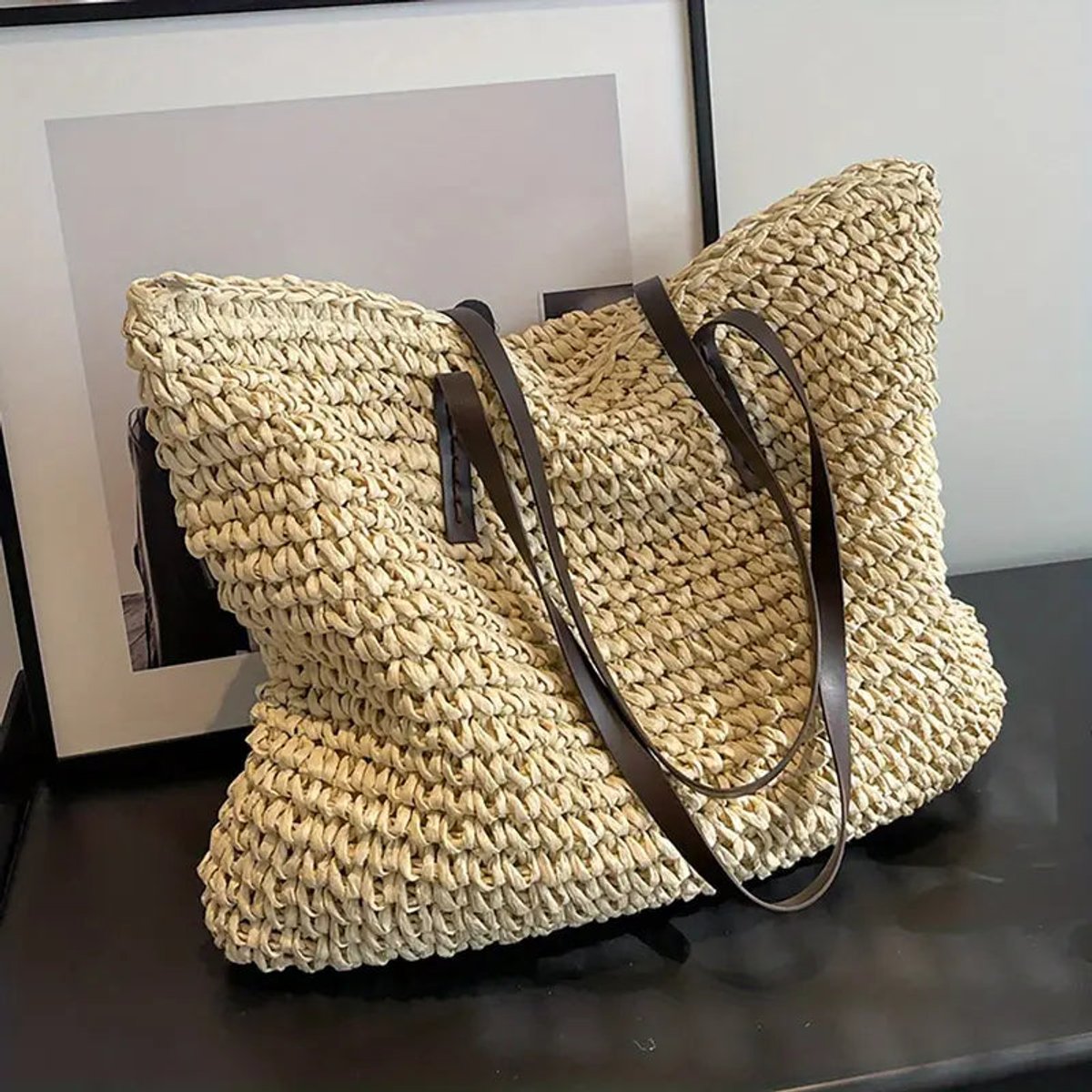 Women's Large Woven Raffia Tote Bag