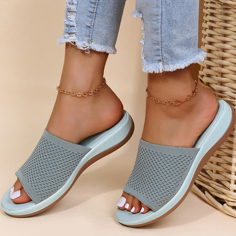 Women's Knit Slide Sandals with Cushioned Wedge Sole