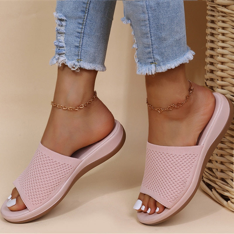 Women's Knit Slide Sandals with Cushioned Wedge Sole
