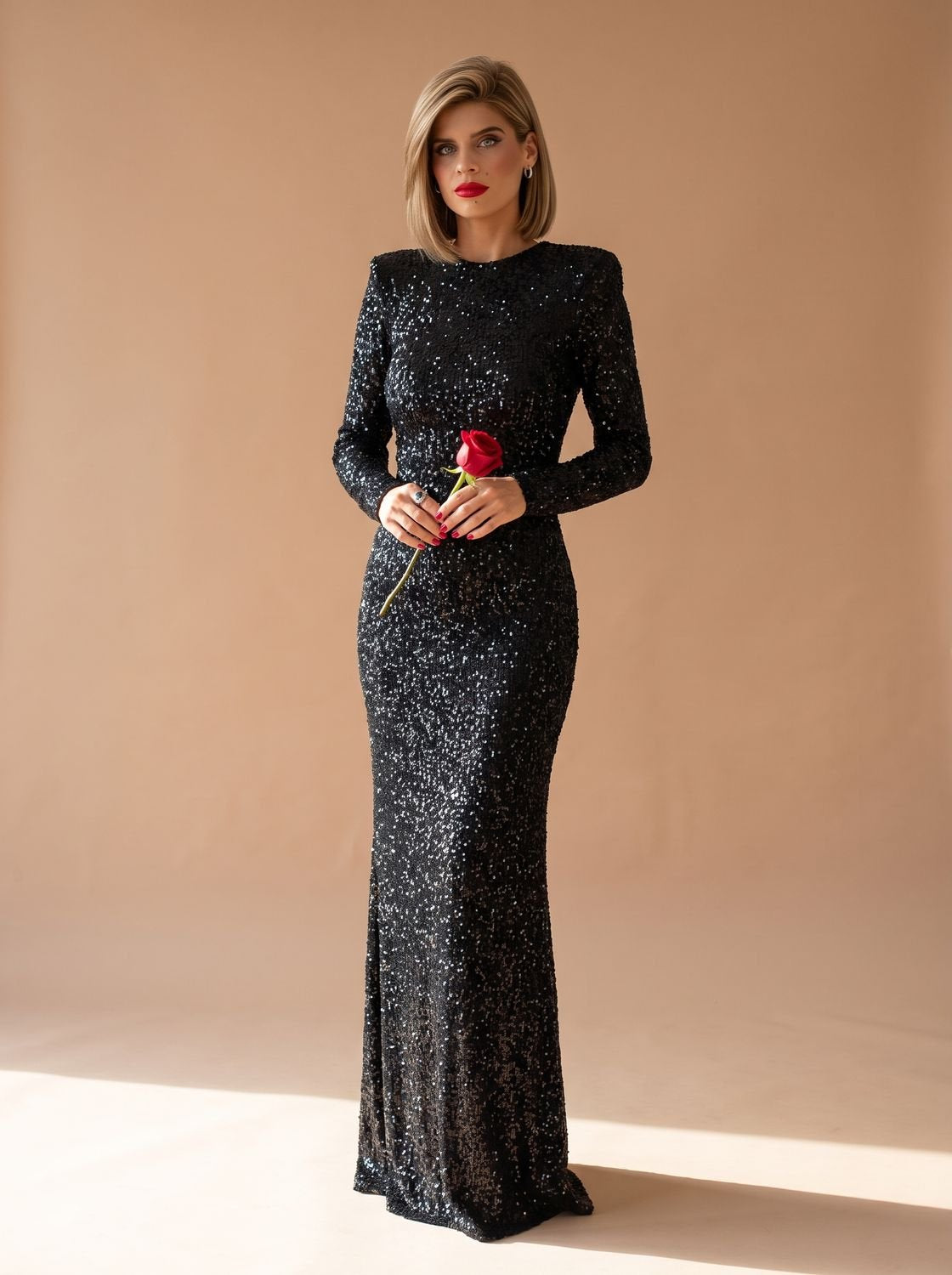 Robe longue à sequins femme | Robe de soirée de Noël à manches longues