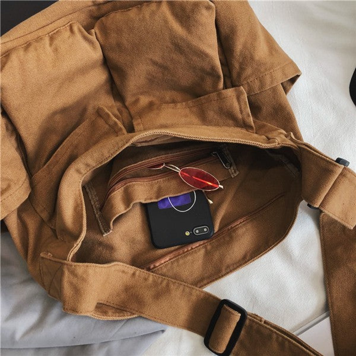 Women's Oversized Canvas Tote Bag with Multiple Pockets