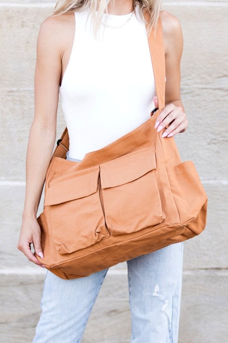 Women's Oversized Canvas Tote Bag with Multiple Pockets