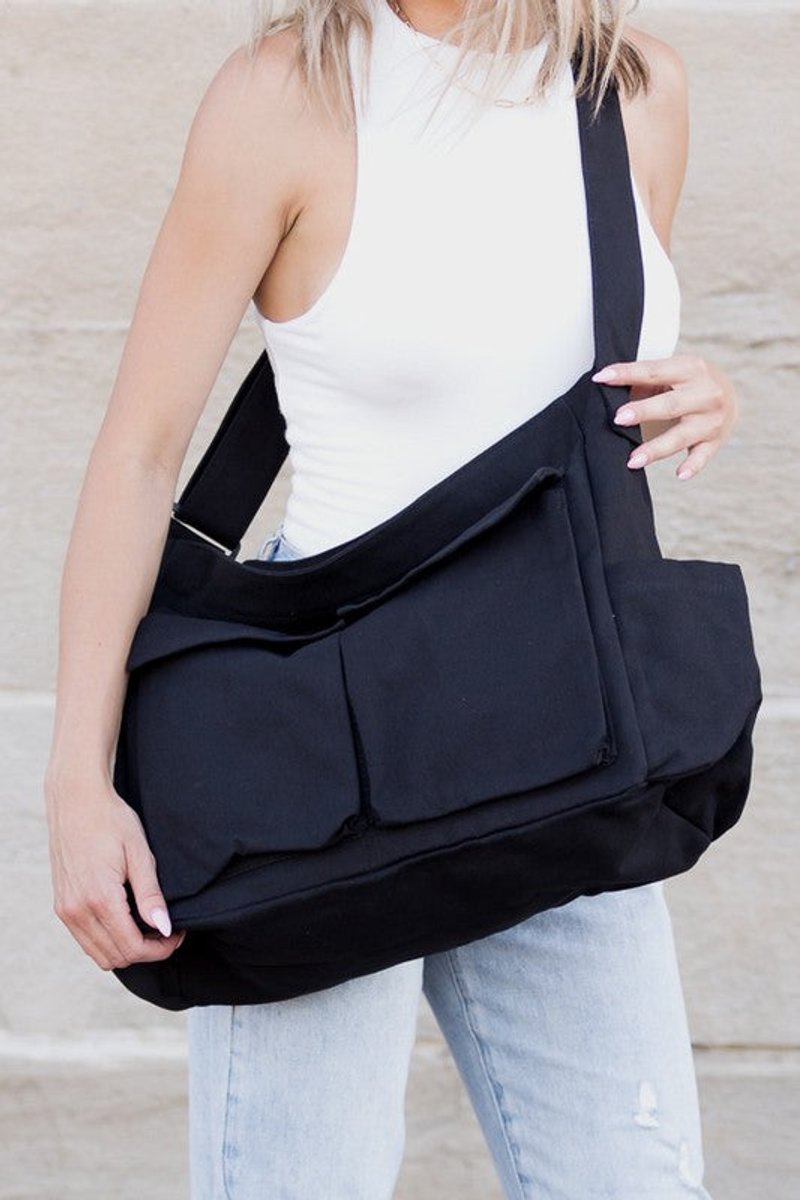 Women's Oversized Canvas Tote Bag with Multiple Pockets