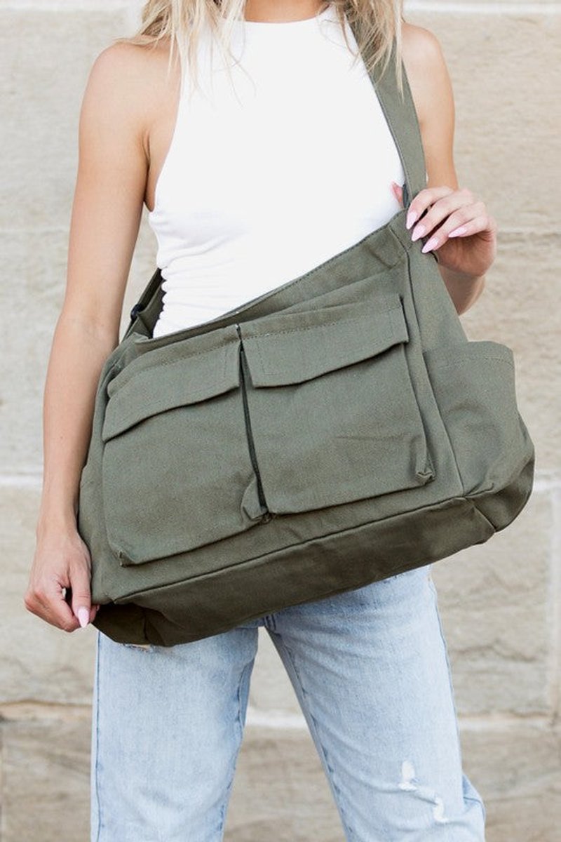 Women's Oversized Canvas Tote Bag with Multiple Pockets