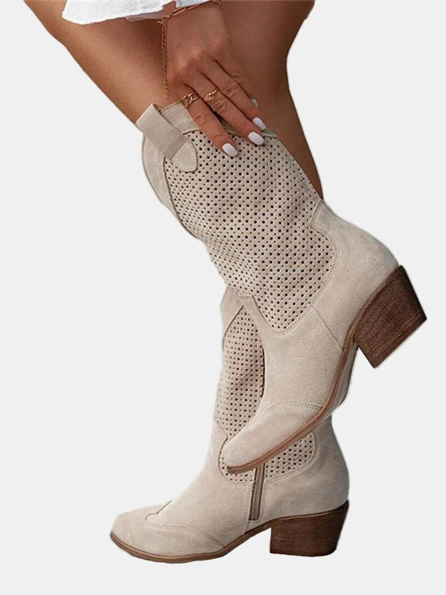 Bottes en daim montantes jusqu’au genou pour femmes | Bottes de cowboy à talon carré