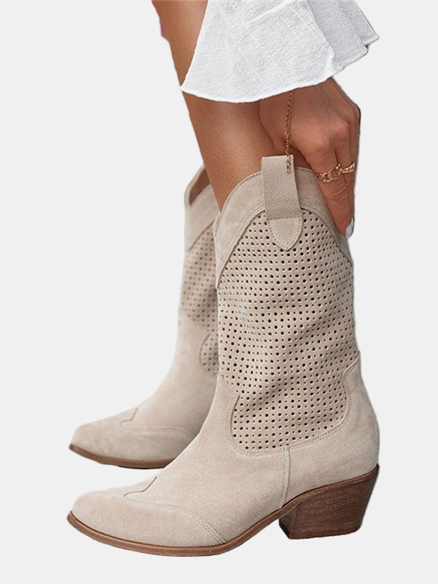 Bottes en daim montantes jusqu’au genou pour femmes | Bottes de cowboy à talon carré