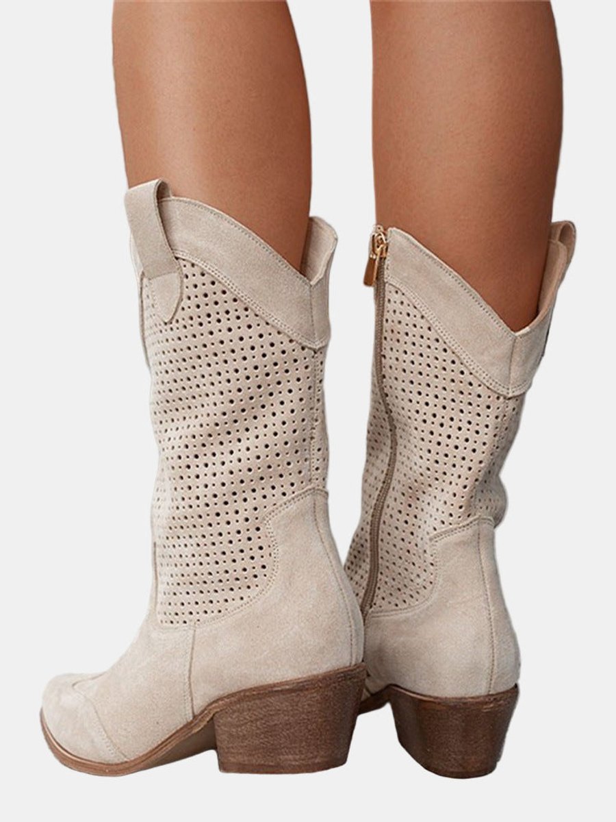 Bottes en daim montantes jusqu’au genou pour femmes | Bottes de cowboy à talon carré