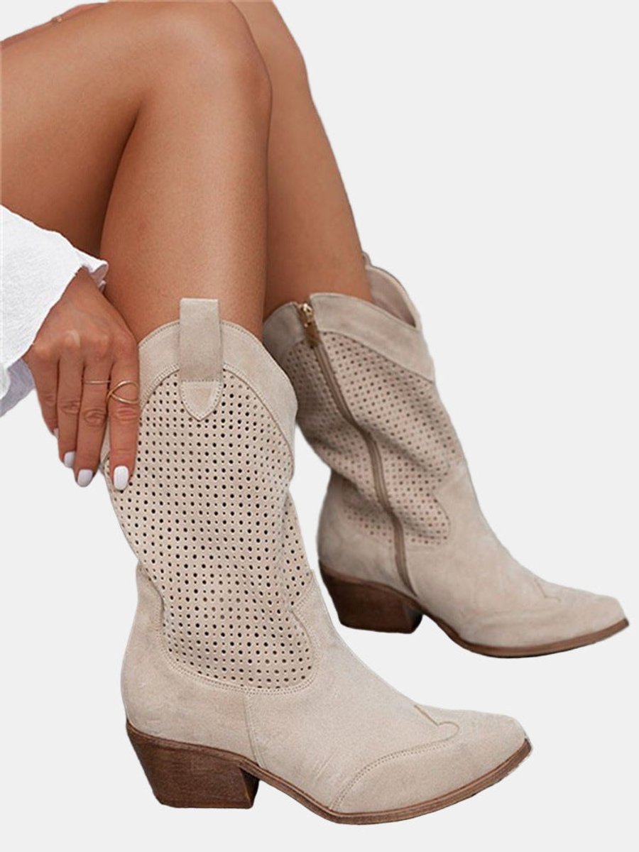 Bottes en daim montantes jusqu’au genou pour femmes | Bottes de cowboy à talon carré