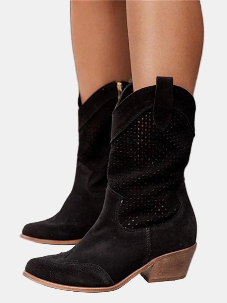 Bottes en daim montantes jusqu’au genou pour femmes | Bottes de cowboy à talon carré