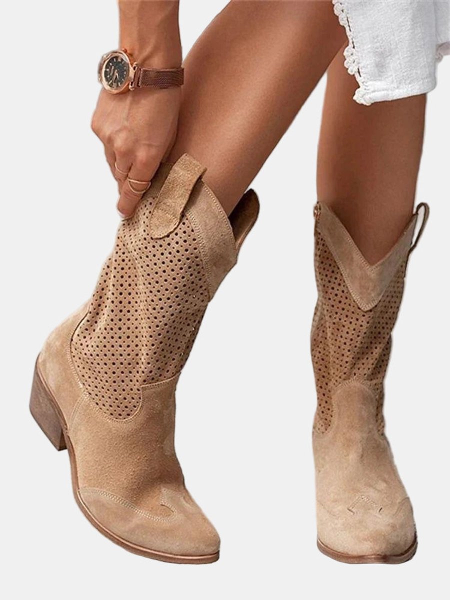 Bottes en daim montantes jusqu’au genou pour femmes | Bottes de cowboy à talon carré