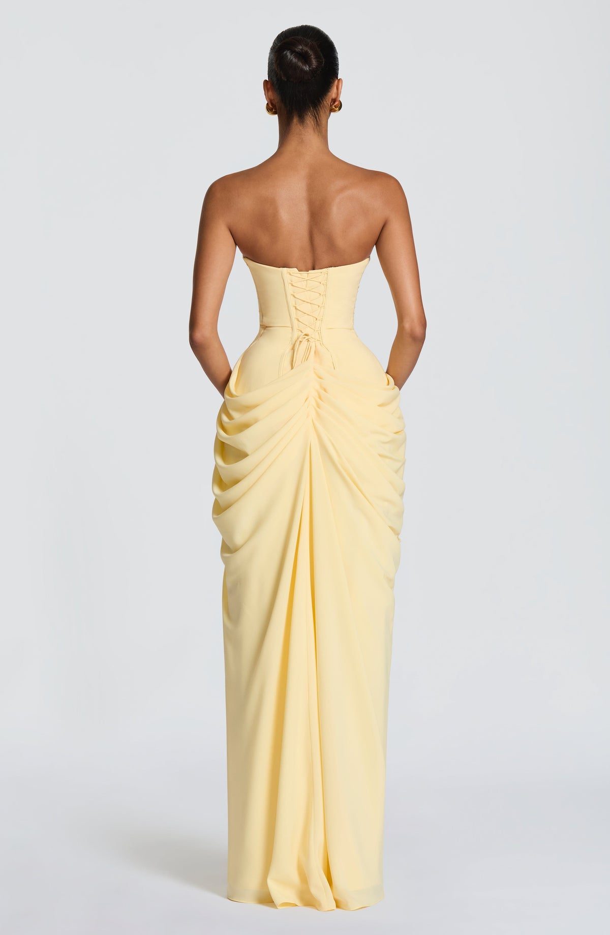 Robe longue drapée pour femme, bustier style corset