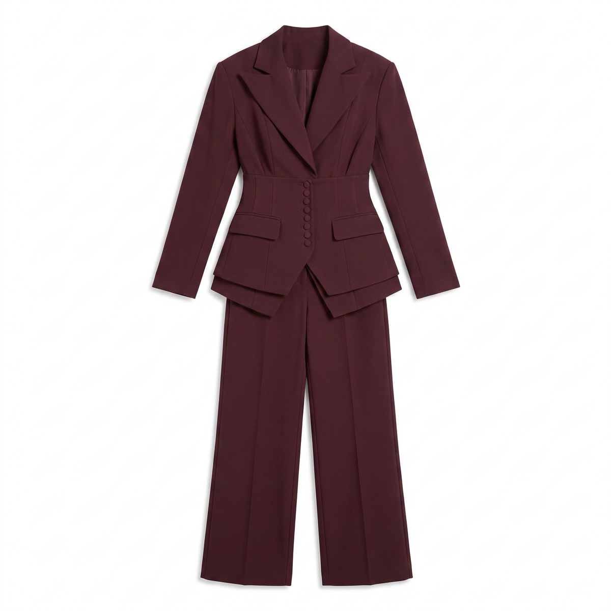 Women’s Corset Waist Blazer & Wide Leg Trouser Suit Set