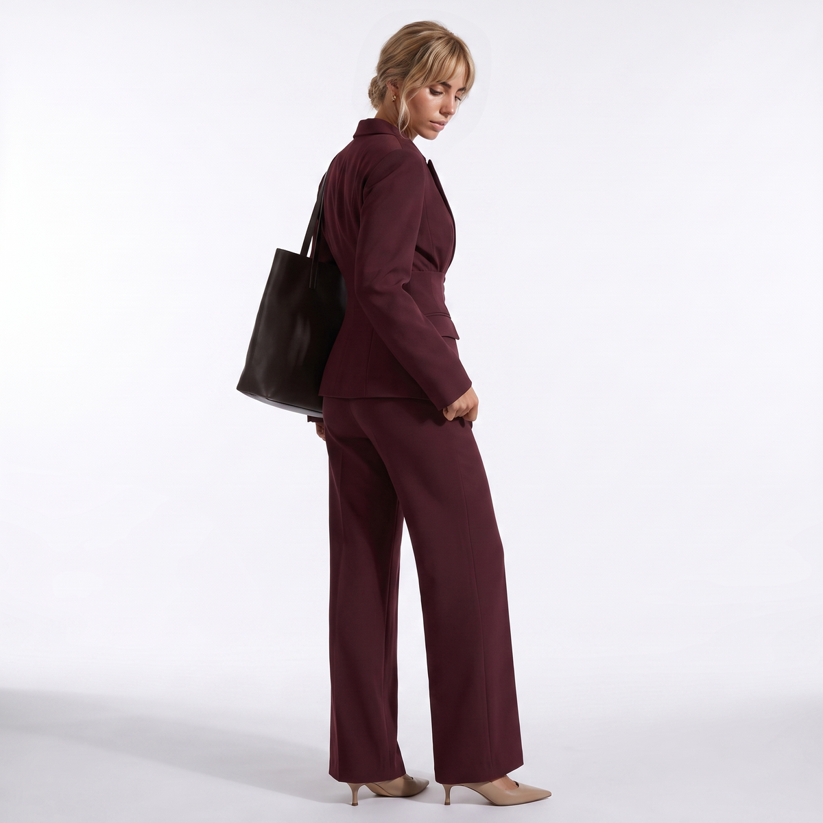 Women’s Corset Waist Blazer & Wide Leg Trouser Suit Set