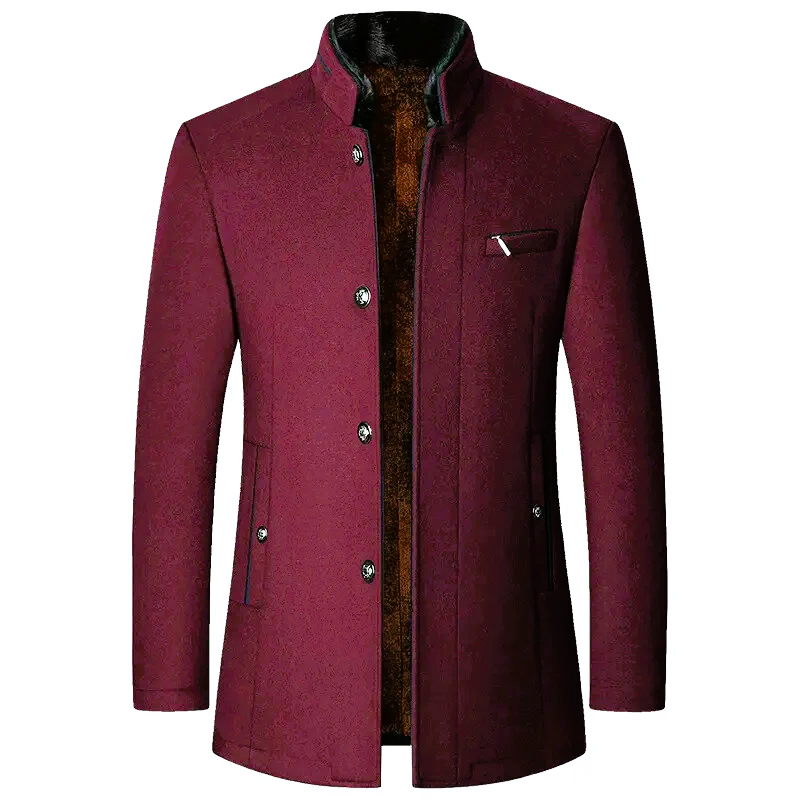 Men's Wool Blend Winter Coat with Stand Collar