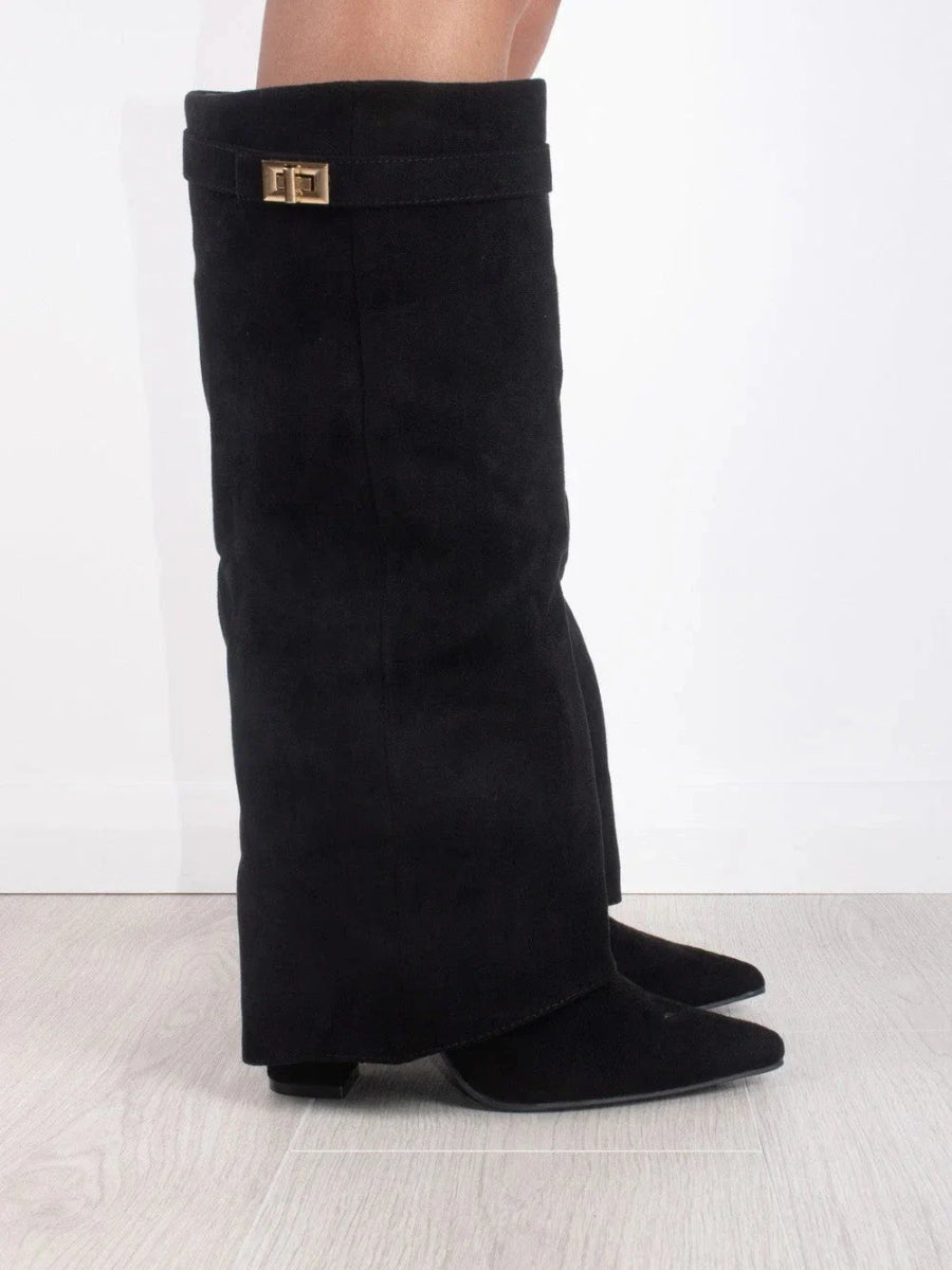 Women's Knee High Block Heel Boots with Side Zip
