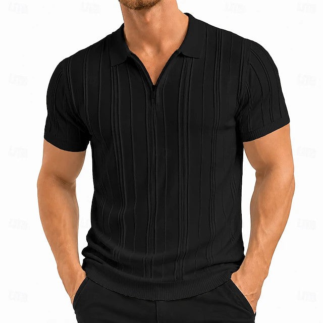 Men's Ribbed Quarter Zip Knitted Polo Shirt