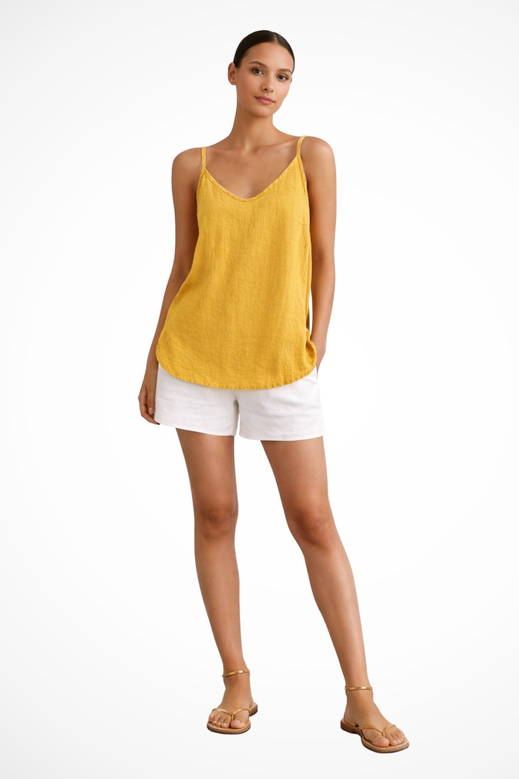 Linen Cami Top with V-Neck and Thin Straps