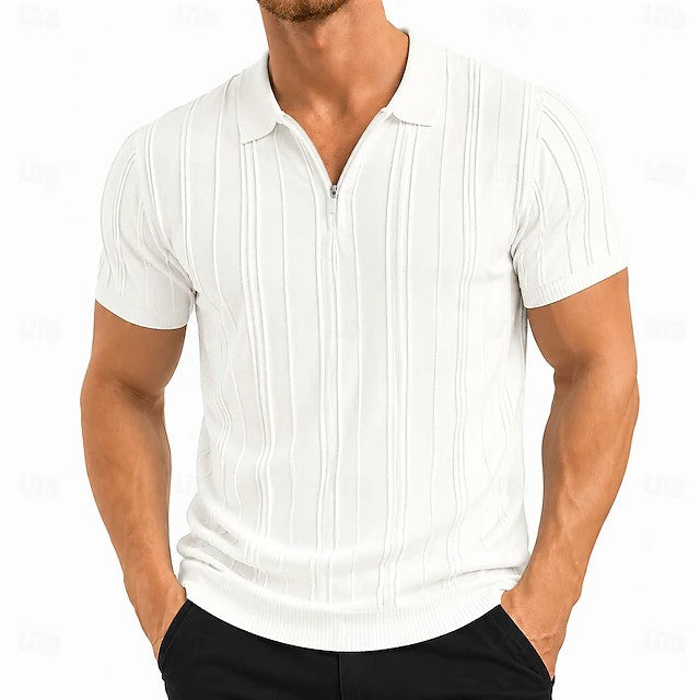 Men's Ribbed Quarter Zip Knitted Polo Shirt